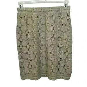 Cato Womens Size Small Tan Lined Lace Crocheted Pencil Skirt Elastic Waist